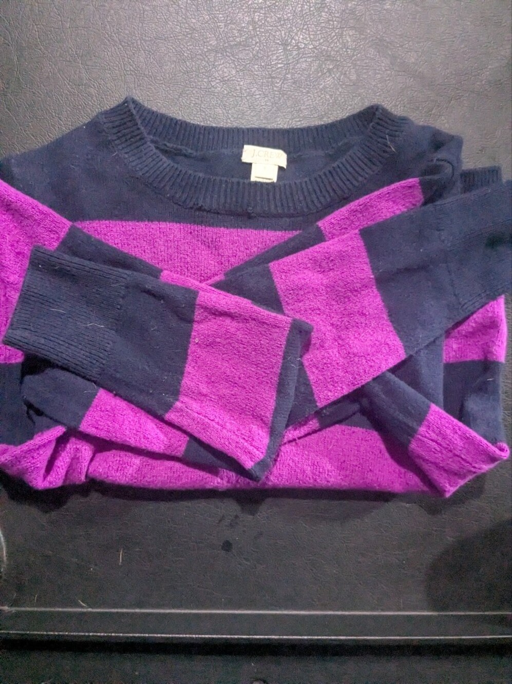 J. Crew Striped Crewneck Sweater in Purple and Navy